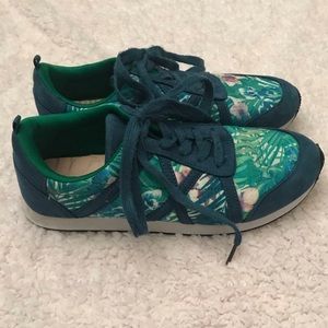 JustFab Teal Tropical Pattern Sneakers